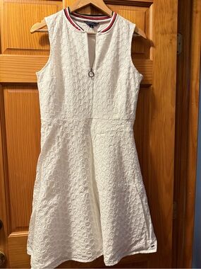 Tommy Hilfiger White Sleeveless Lace Midi Dress with Stripe Trim
